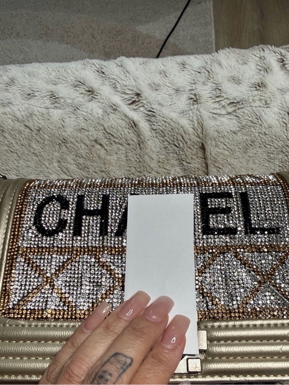 ‼️WOW‼️CH-EL Gold and Black Crystal Logo Evening Clutch‼️GOOD USED CONDITION.